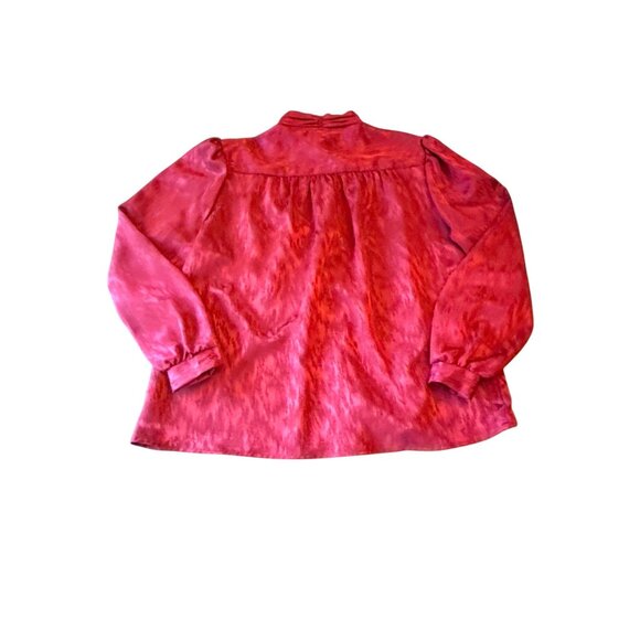 Vintage 80s Prelude Red Satin Blouse With High Collar & Button Front Womens L - Picture 4 of 4
